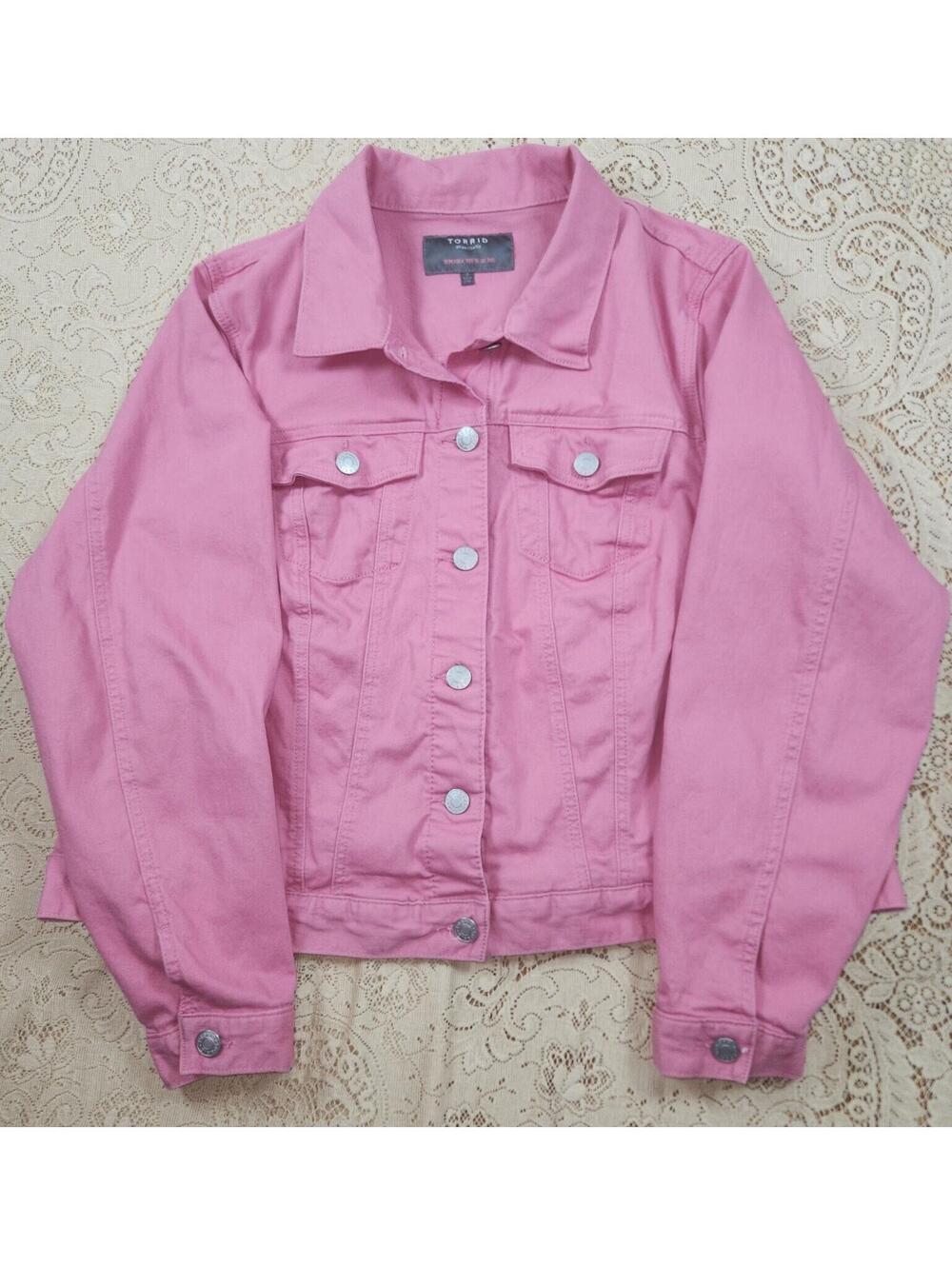 Torrid Women's Pink Trucker Button Up Denim Preppy Jacket Size 3